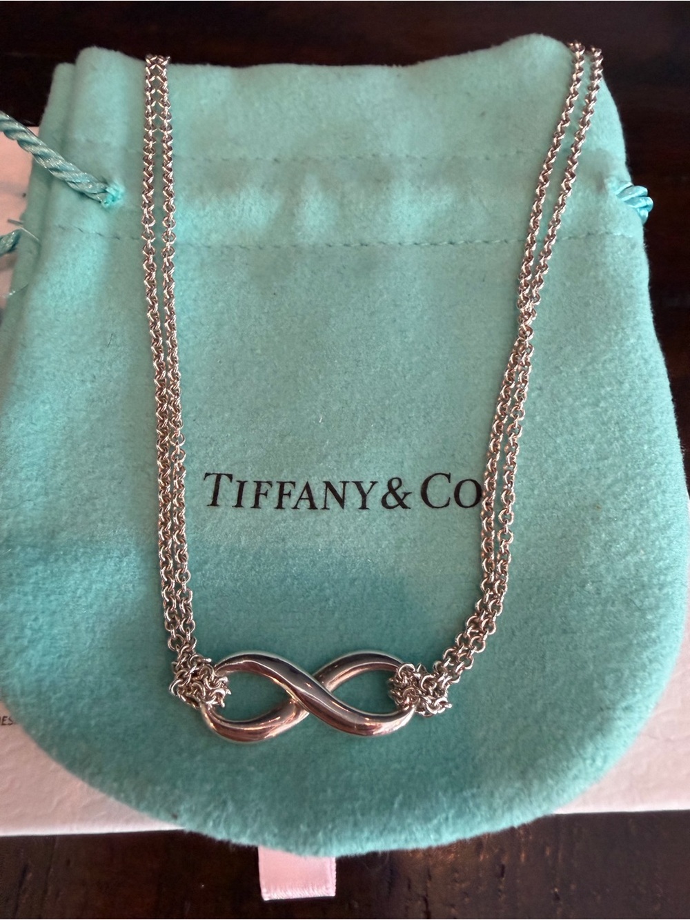 Tiffany & Co. Polished Silver Infinity Double-Chain Necklace - Picture 2 of 4